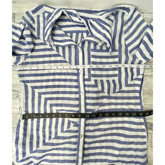 Chico’s Spliced Stripe Blue White Button Front Tunic Pockets Chicos Sz 0 (4-6) - Picture 8 of 11